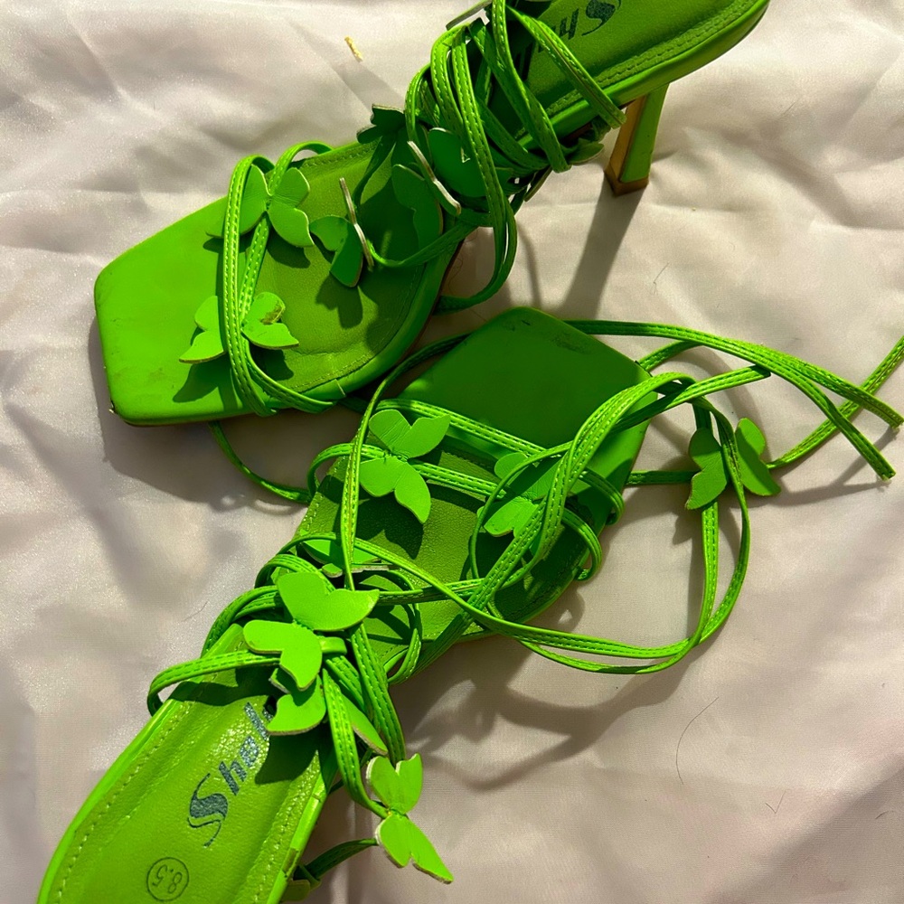 Green Butterfly Leg Strap Heels